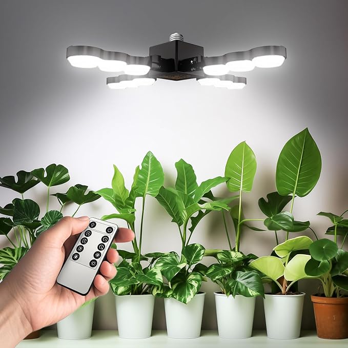 SANSI Grow Light for Indoor Plants 80W 8000 Lumen High PPFD Full Spectrum Plant Light with Remote Timer Dimmable E26 Base Folding Wings Grow Light for Middle Large Plants Greenhouse