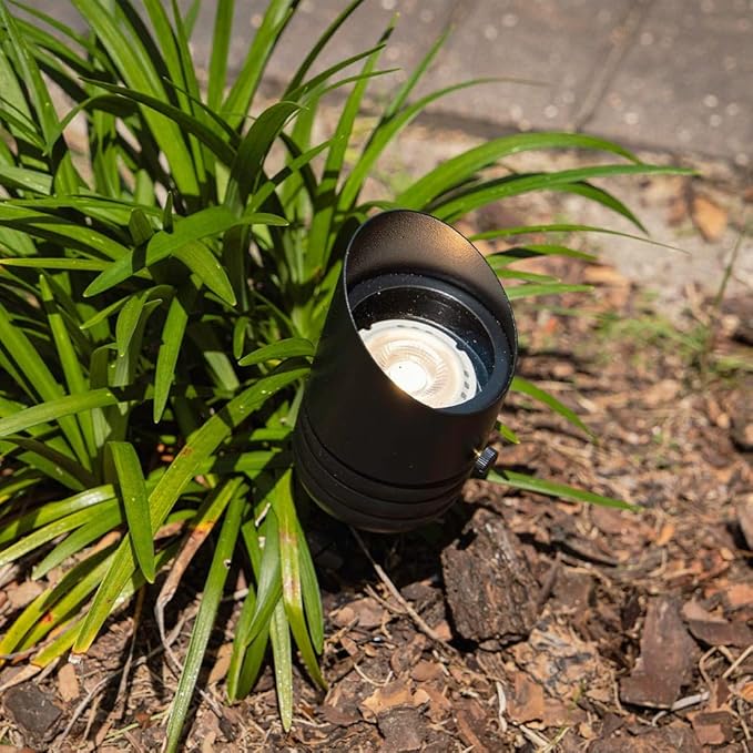 VOLT Fat Boy 12V Brass Outdoor Spotlight (Black) with 5W 2700K Warm White 400 Lumen MR16 LED Bulb for Low Voltage Landscape Lighting of Yard Lawn Garden Patio Trees &amp House