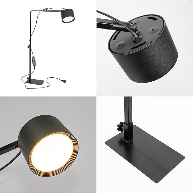 9W Remote Dimmable 4000K Natural Full Spectrum Spot Lamp Growth Promotion with Black Free Standing Plant Grow Stand Adjusted Height 15Ft Plug-in Timing Cord for Indoor Plants