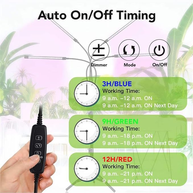 LED Full Spectrum Growing Lamps with Tripod Dimmable Timing Greenhouse Flower Adjustable Plant Grow Lights with Remote Control60w