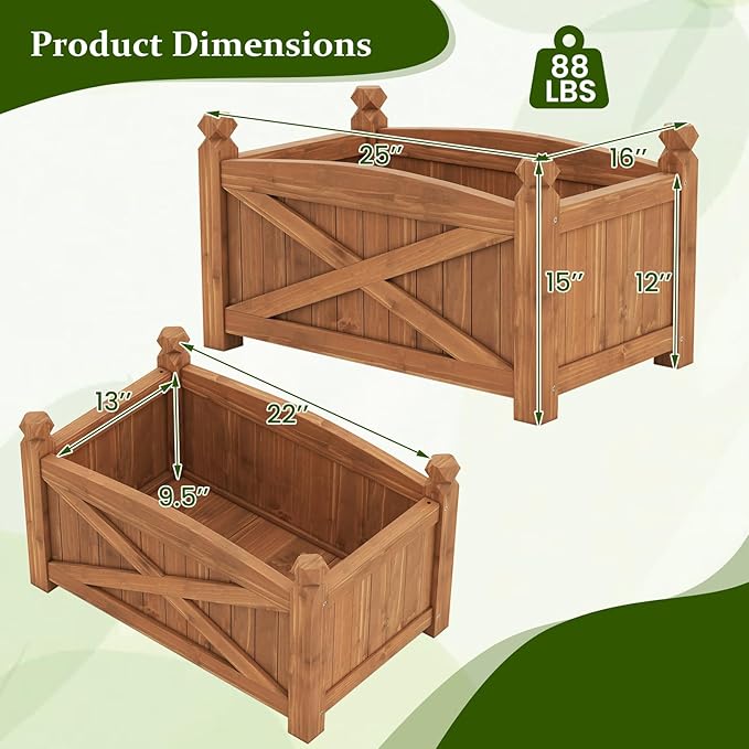 HAPPYGRILL Wooden Raised Garden Bed Solid Wood Gardening Plant Container w/Drainage Holes for Flower Vegetable Fruit Outdoor Elevated Planter Box for Patio Garden Yard Balcony (25”x 16”x 15”)
