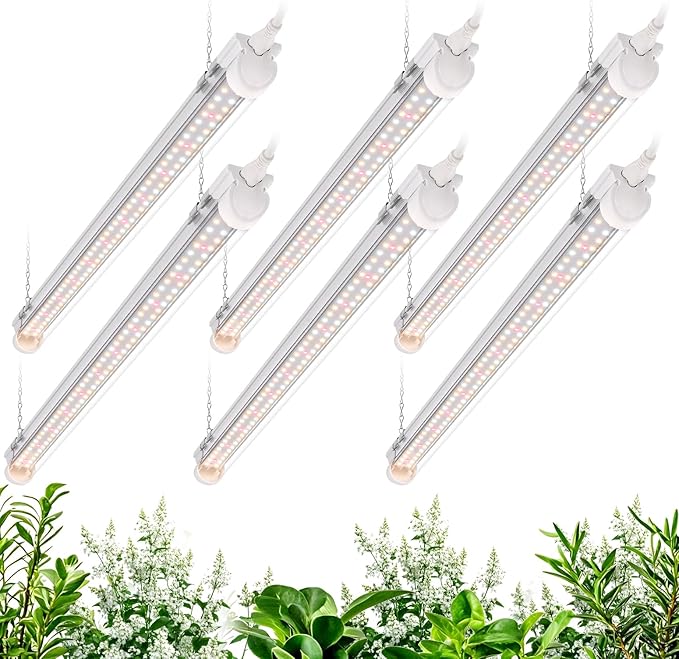 Bstrip Grow Light 2FT 144W (6 x 24W) Plant Light Full Spectrum with 660nm Red LEDs 3686K T8 Grow Lights for Indoor Plants Greenhouse Seeding Linkable Design with On/Off Switch 6-Pack