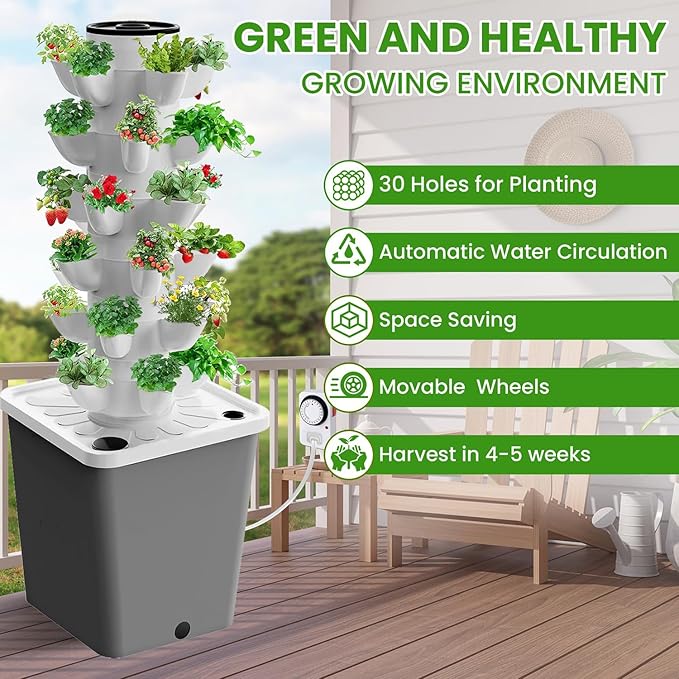 20 Pods Hydroponics Tower Garden Hydroponic Growing Aeroponics Growing Kit for Fruits and Vegetables with Hydrating Pump Adapter Net P