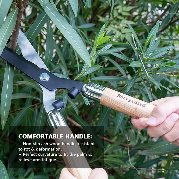 Berry&ampBird Garden Hedge Shears19.88''Heavy Duty Pruning Shear for Trimming Borders and Bushes Manual Hedge Clippers with Wooden Handles &amp Carbon Steel Sharp Blades Gardening Scissors