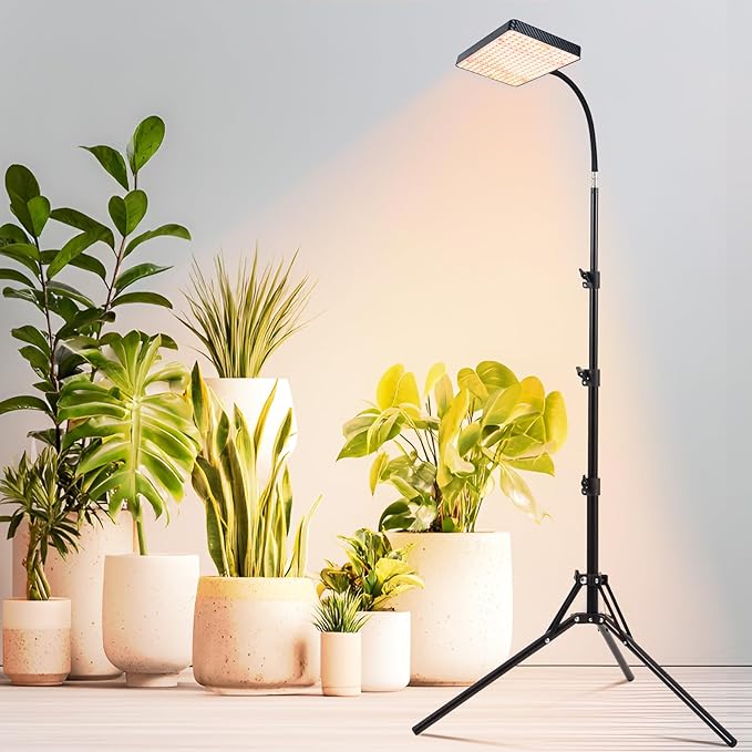2026 Grow Light with Stand 4/8/12/16/20H Timer 25 Watt Power Draw NO Need Adapter Bright Enough for Indoor Tall Plants Bonsai Tree Daisy Chain Function 40-64 Height Adjustable