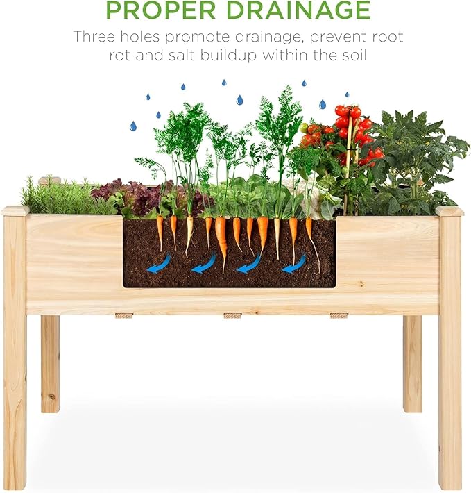 Raised Garden Bed with Legs Naturally Rot-Resistant Elevated Wood Planter Box Stand for for Backyard Patio Balcony w/Bed Liner 200lb Capacity (Natural)