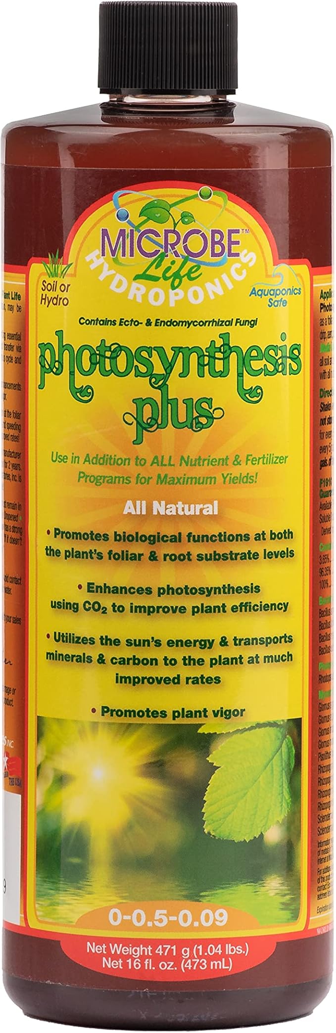 Microbe Life Hydroponics Premium Photosynthesis Plus to Grow Fruits Vegetables and Herbs The Best Professional Big Bud Grow Use with Any Feeding Systems Including Hydroponics or Soil 16 Ounces