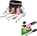 WORKPRO 7-Piece Pink Garden Tool Set Stainless Steel Gardening Tools with Wood Handle &amp 2 in 1 Handheld Hedge Trimmer