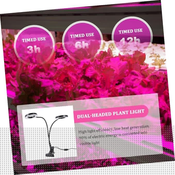 Hemoton Adjustable Dual-Head LED Plant Light for Indoor Growth 5V Clip-On Grow Lamp Timer Suitable for Seed Starting and Greenhouse Use