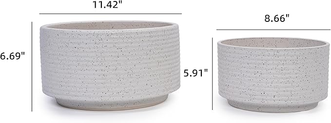 Handmade Ceramic Planter Set of 2 11 8 Diameter White with Vertical Ridges for Aquatic Plants IndoorOutdoor Shelf Table Use Breathable Non Porous Clay