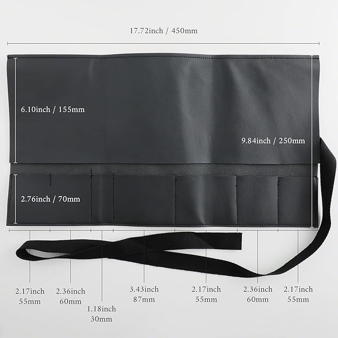 Wazakura Made in Japan Bonsai Tool Case in Polyurethane Leather Japanese Garden Tool Kit Roll Storage Bag - Black PU Leather