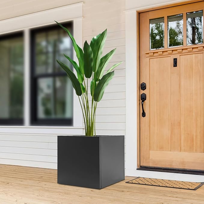 20 L x20 W x20 H Metal Flower Boxes Planter Boxes Outdoor Raised Garden Bed Indoor Outdoor Planting Bed Black Square Planter Box for Patios Lawn Yard Decor Storage