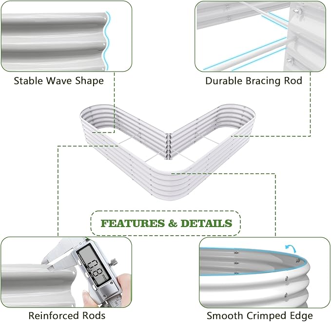 A ANLEOLIFE Heart-Shaped Galvanized Raised Garden Beds Outdoor81x81x18in Large Metal Planter Box for Planting Vegetables Flowers Herb Anti-Rust &amp Easy-Setup Antique White