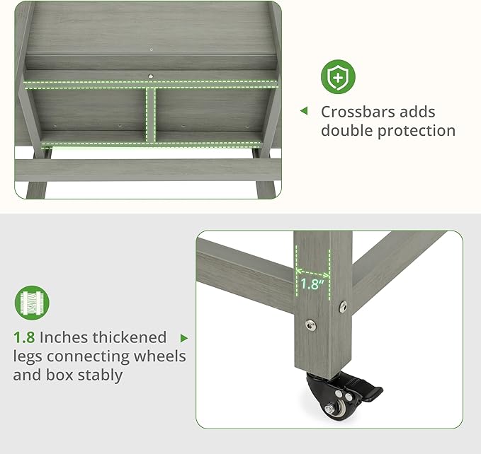 LUE BONA Raised Garden Bed with Wheels 48 * 16.7 * 28 in Poly Elevated Outdoor Planter Box with Tools Weather Resistant Standing Growing Bed Herb Planter for Vegetable Flowers Fruits