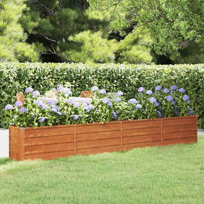 Garden Raised Bed Rusty Corten Steel Planter Box 126 x 15.7 x 17.7 in Durable Outdoor Rectangular Metal for Flowers Herbs Vegetables