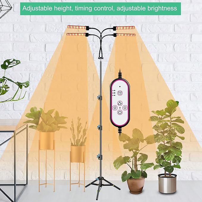 MEGHALI 288LED Floor Folding Tripod Grow Light Four Head Dimming 80w Indoor Plant Lamp with Plug Plant Fill Light for Vegetable Succulent Herb Seedlings Garden