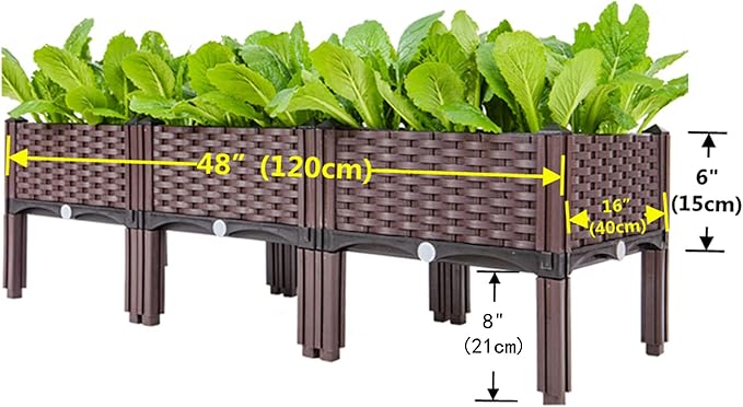 Elevated Planting Box Outdoor Planter Boxes with Legs Modern Rattan-Style Plastic Plant Stand Garden Raised Bed for Vegetables48x16x14/120x40x36cm