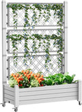 Vixzen 64 Tall Raised Garden BedOutdoor Large Resin Planter Box with Trellis and Drain Plug for Climbing PlantsEasy to AssembleWater MonitorMobility(Ashen 43.43×18.27×64.29)