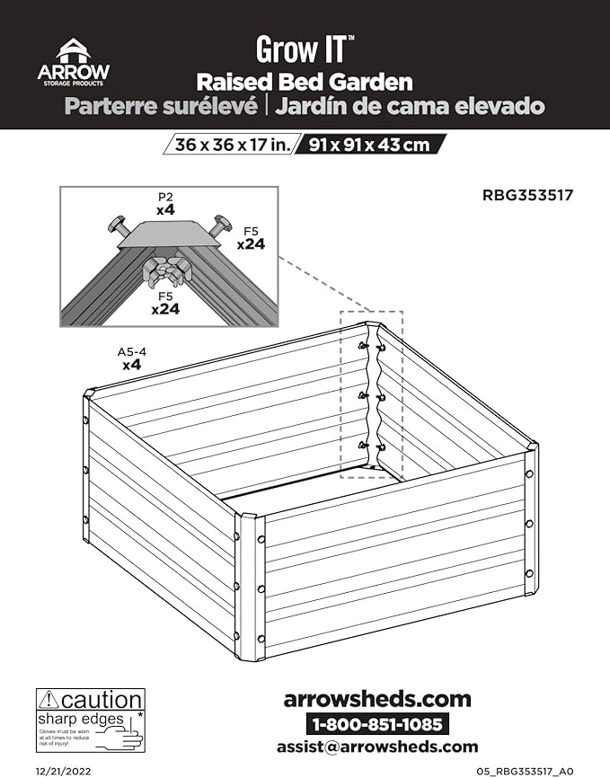 Arrow Sheds GrowIT Galvanized Steel Raised Flower and Plant Bed for The Garden or Greenhouse 36 x 36 x 17