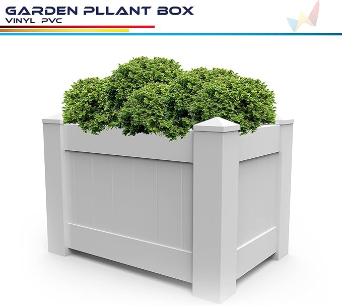 Windscreen4less 4 PCS 31x20x20 Vinyl Raised Bed White Planter Box for Patio Balcony Deck Vegetables Herbs and Succulents Outdoor Indoor