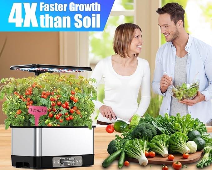 Hydroponics Growing System Indoor Garden Smart Indoor Herb Garden with Grow Light in Door Gardening System 8 Pods APP &amp WiFi Control Auto Timer Quiet Pump Stainless Gift for Women Mom Blac