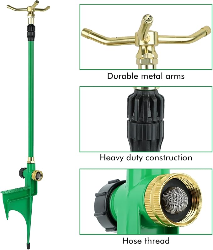 RESTMO 3-Arm Sprinkler with Adjustable Telescoping Base 360 Degree Rotation High-Rise Lawn Sprinkler for Large Area Coverage Gardening Watering System Sprinklers Lawn Irrigation System