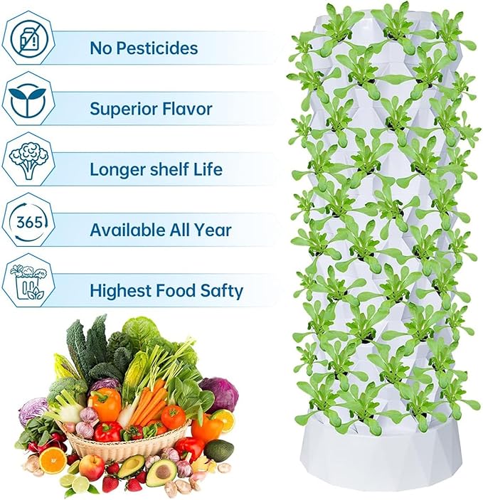 Hydroponics TowerAutomated Aeroponic TowerHydroponics Growing for Indoor HerbsFruits and VegetablesAeroponic Tower with Hydrating PumpTimerAdapterSeeding Bed &amp Net PotsGreen-8floors