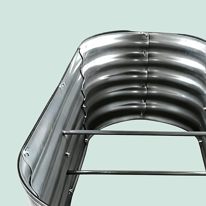 Relaxdays Raised Bed Galvanised Metal Flowers Plants &amp Vegetables H45 x W150 x D60 cm Oval Plant Bed Silver