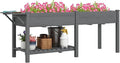 Outsunny Raised Garden Bed Wood Elevated Planter Box with Side Table Bottom Shelf Outdoor Raised Planter with Bed Liners Drainage Holes for Vegetable Flower 81.5 x 23 x 31 in Gray