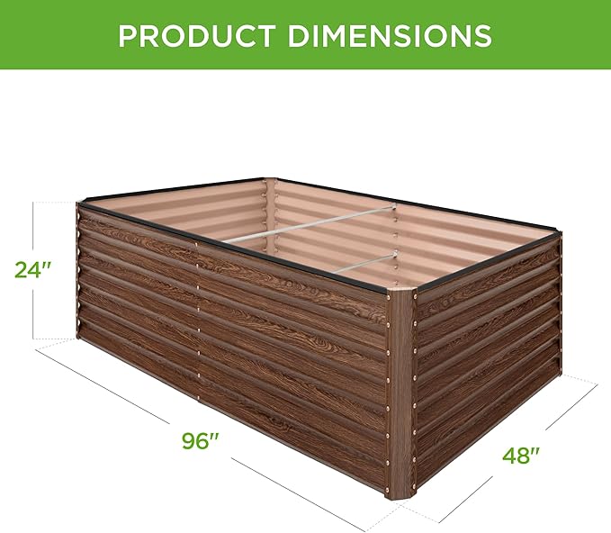 Best Choice Products 8x4x2ft Outdoor Metal Raised Garden Bed Deep Root Planter Box for Vegetables Herbs &amp Flowers 478-Gallon Capacity 100% Non Toxic Materials - Dark Brown Wood Grain