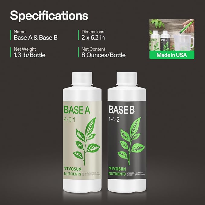 VIVOSUN Wall-Mounted Hydroponic Grow Kit and Plant Food Nutrients Base A(4-0-1) &amp B(1-4-2) Bundle All Purpose Liquid Fertilizer Hydroponic Plant Food Supports Vegetative and Flowering Stages