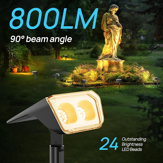 Consciot Solar Spot Lights Outdoor Waterproof 24 LED Dusk-to-Dawn Solar Spotlight 2 in 1 Adjustable Wall Lights Warm White Solar Landscape Spotlights for Garden Yard Wall Walkway 2 Pack