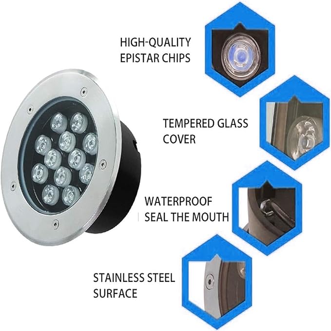 LED Landscape Lights - Outdoor Buried Lights Round Ground Lights IP67 Waterproof Recessed LED Spotlight for Deck Driveway Patio Pathway Lawn Landscape LightiGreen-6W