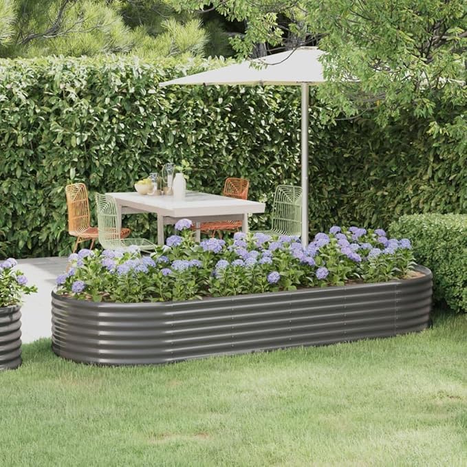 98 Oval Grey Powder-Coated Metal Garden Raised Bed Modern Elevated Outdoor Planter Box for Patio Balcony Vegetables Herbs Flowers