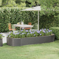 98 Oval Grey Powder-Coated Metal Garden Raised Bed Modern Elevated Outdoor Planter Box for Patio Balcony Vegetables Herbs Flowers