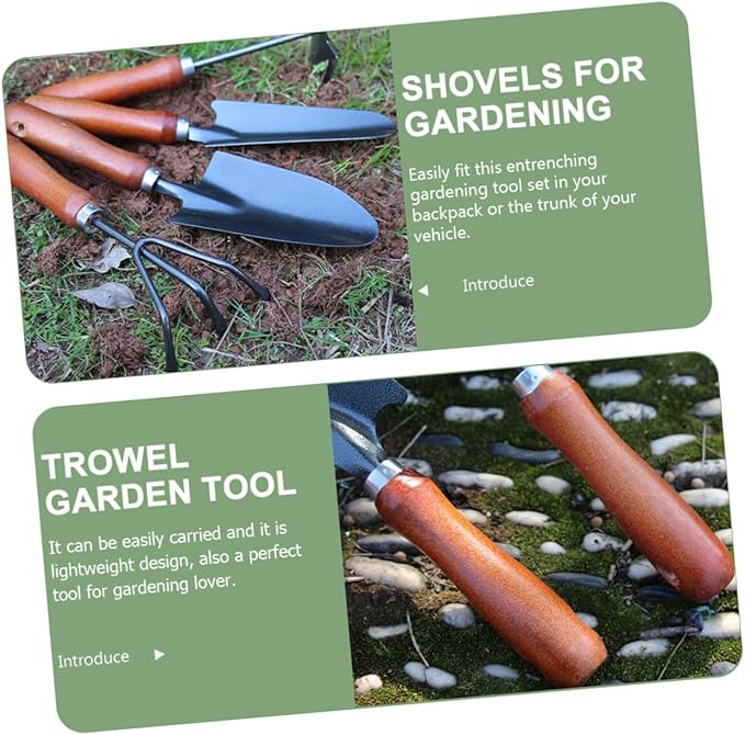 4pcs Garden Tool Set with Extended Narrow Trowel 3-Prong Rake Dual-use Pointed Hoe and Soil Scoop – Hand Tools for Planting Digging Weeding and Gardening Tasks