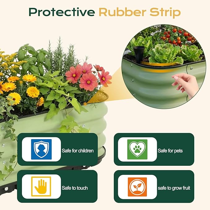 Aoodor Galvanized Raised Garden Bed 63'' Self-Watering Planter Box with Drainage Plug and Water Reservoir for Indoor &amp Outdoor Gardening Self-Watering Pot for Balcony Patio Backyard Green