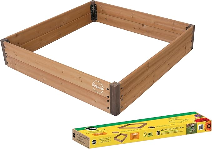 Miracle-GRO 4 x 4 Ft. Wooden Raised Garden Bed 12.8 Cu. Ft. Above Ground Garden with Powder-Coated Metal Brackets for Decks and Yards