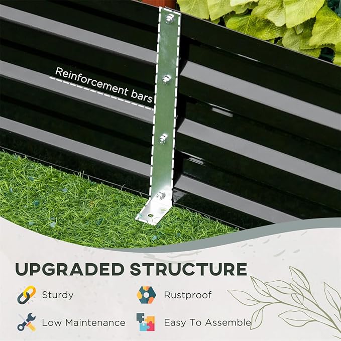 Metal Raised Garden Bed with Support Rod Outdoor Raised Planter Box for Flowers Plants Vegetables Herbs 6X 3FT