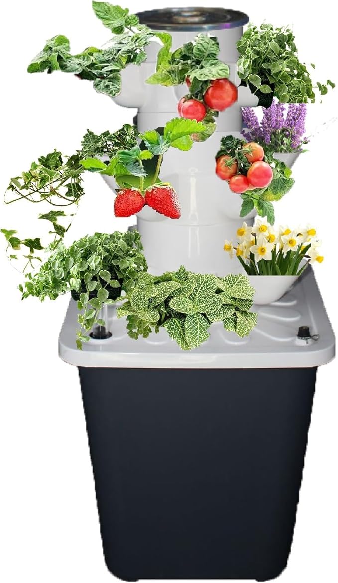 Hydroponic Grow TowerSilent Pump Garden Growing System with Water Tank Automatic Watering Hydroponic System for Herbs Fruits Vegetable(Gray15holes)