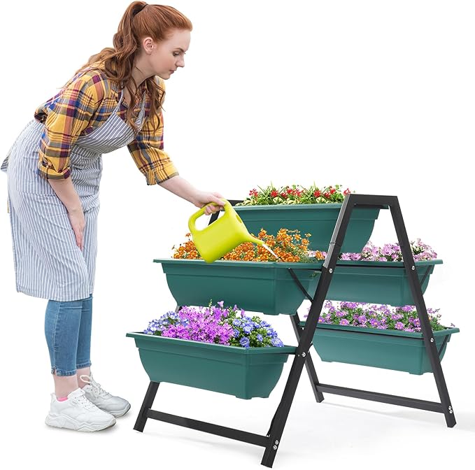 Vasitelan Raised Garden Planter Bed Tiered Planter Stand with 5 Boxes 25.6 Long*35.8 Wide*31 Tall Vertical Raised Garden Bed for Herbs Flowers or Vegetables in Patio Balcony Indoor Outdoor