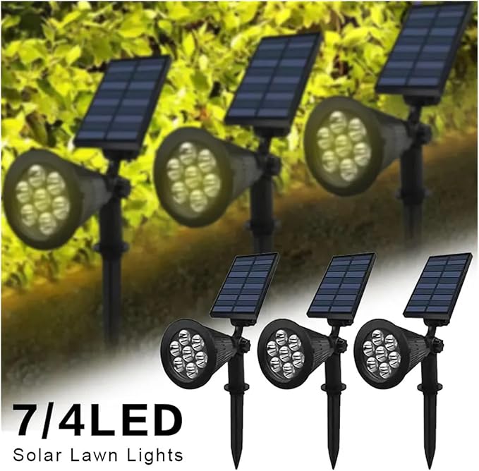 7/4LED Solar Lawn Lights Outdoor Landscape Spotlights Ip65 Waterproof Upgraded Solar Powered Highlighted Wall Lamp(B1-4LED-White)