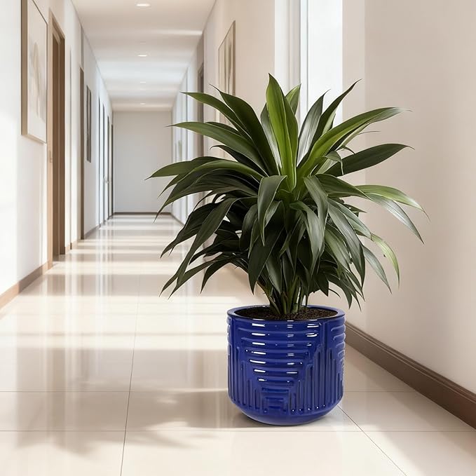 16 Dia Round for Indoor Plants Large Outdoor with Drainage Holes Ceramic Plant Pots Indoor Outdoor for Home Garden Patio Dark Blue