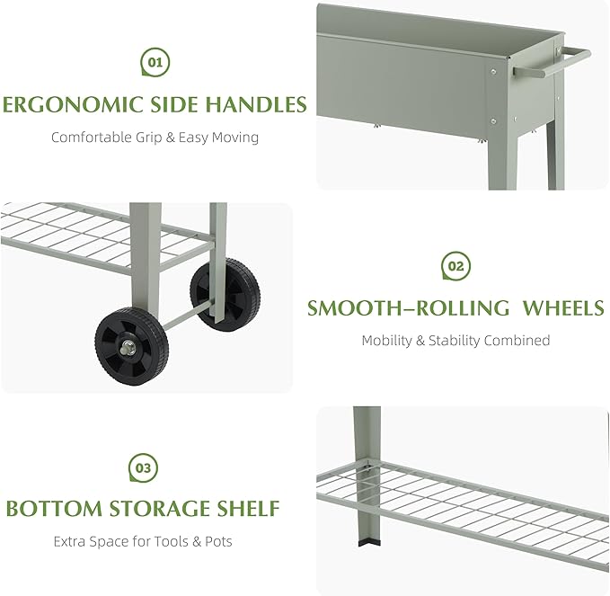 DDK Outdoor Heavy Duty Metal Raised Garden Bed with Legs (Green)