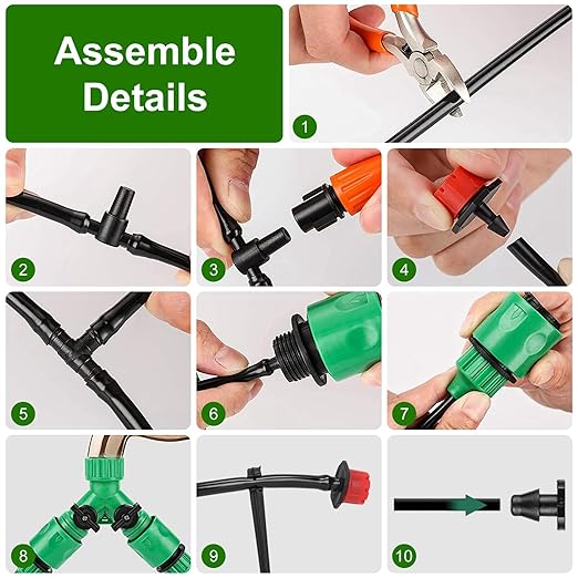 KOCASO 164FT Drip Irrigation System KitAutomatic Watering System Misting Plant Watering Drip Kit with 2 Kinds of Nozzles &amp 3Pcs Quick Connectors for GardenGreenhouse PatioLawn