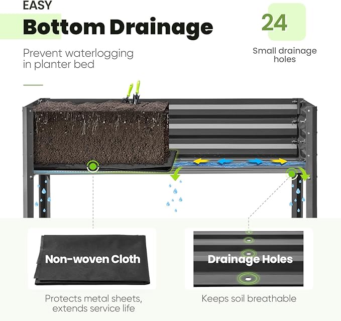 KING BIRD Large Raised Garden Bed with Netting Galvanized Elevated Planter Box with Legs 48×24×56 in for Backyard Patio Balcony 400lb Capacity Dark Grey