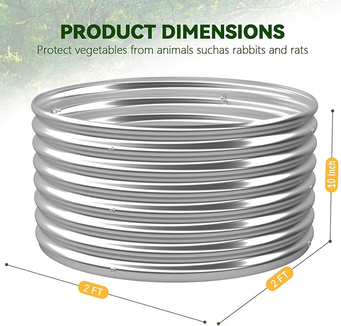 4 Pack 2x2FT Round Raised Beds for Gardening Corrugated Galvanized Steel Raised Garden Bed Outdoor Metal Above Ground Garden Bed for Vegetables and Flowers-2x2FTx10Inch