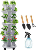 Umigy 1 Set Light Gray 7 Tier Vertical Planter Stackable Tower Planters Strawberry Herb Flower and Vegetable Pots Indoor Outdoor Gardening Pots with Removable Wheels and Tools