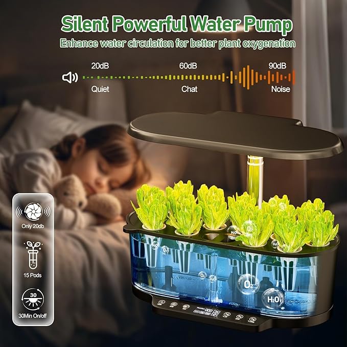 SPECILITE Hydroponics Growing System Kit with 30” Height 15 Pods Herb Garden with 36W Grow Light Auto Timer &amp Pump System APP &amp WiFi Controlled Smart Indoor Garden for VegetablesKitchen &a