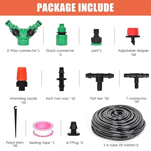 HOINCO 131FT Drip Irrigation System Kit 149 Pcs Automatic Irrigation Kit System Patio Misting Plant Watering System with 1/4 Inch Distribution Tubing Hose.